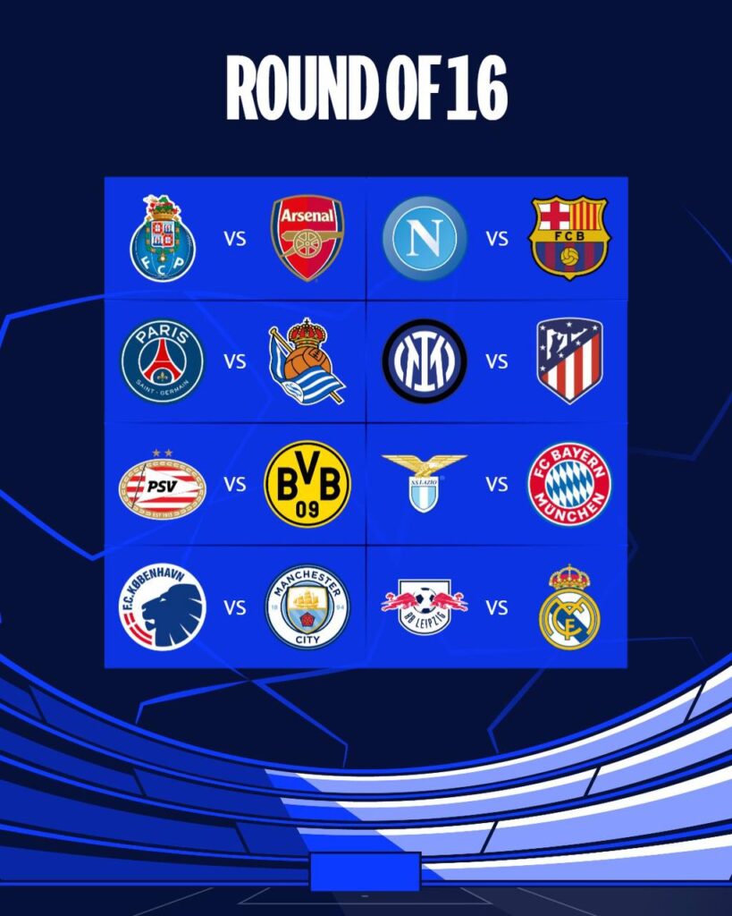 قرعه کشی مرحله یک هشتم نهایی فصل 2024-2023 لیگ قهرمانان اروپا